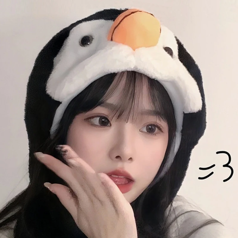 

Cute Cartoon Animal Penguin Hat Women Winter Warm Beanie Hat Children Kids Boys Girls Fluffy Cosplay Hats