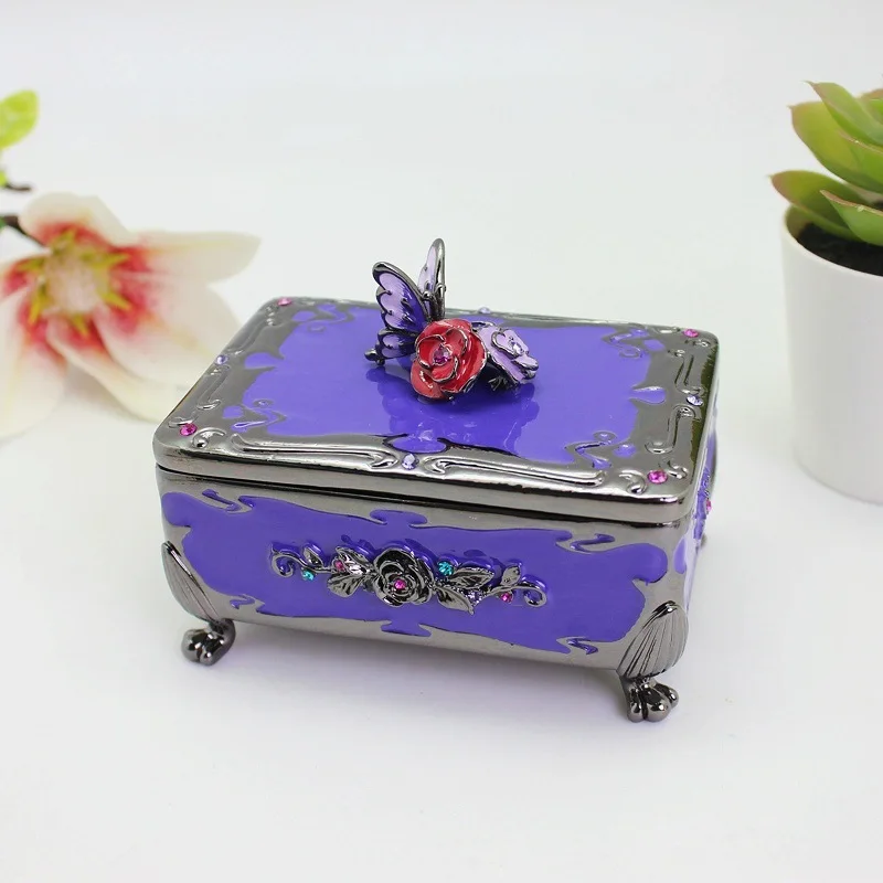 New enamel color alloy handicrafts rectangular butterfly box trinkets storage jewelry box home decoration wholesale