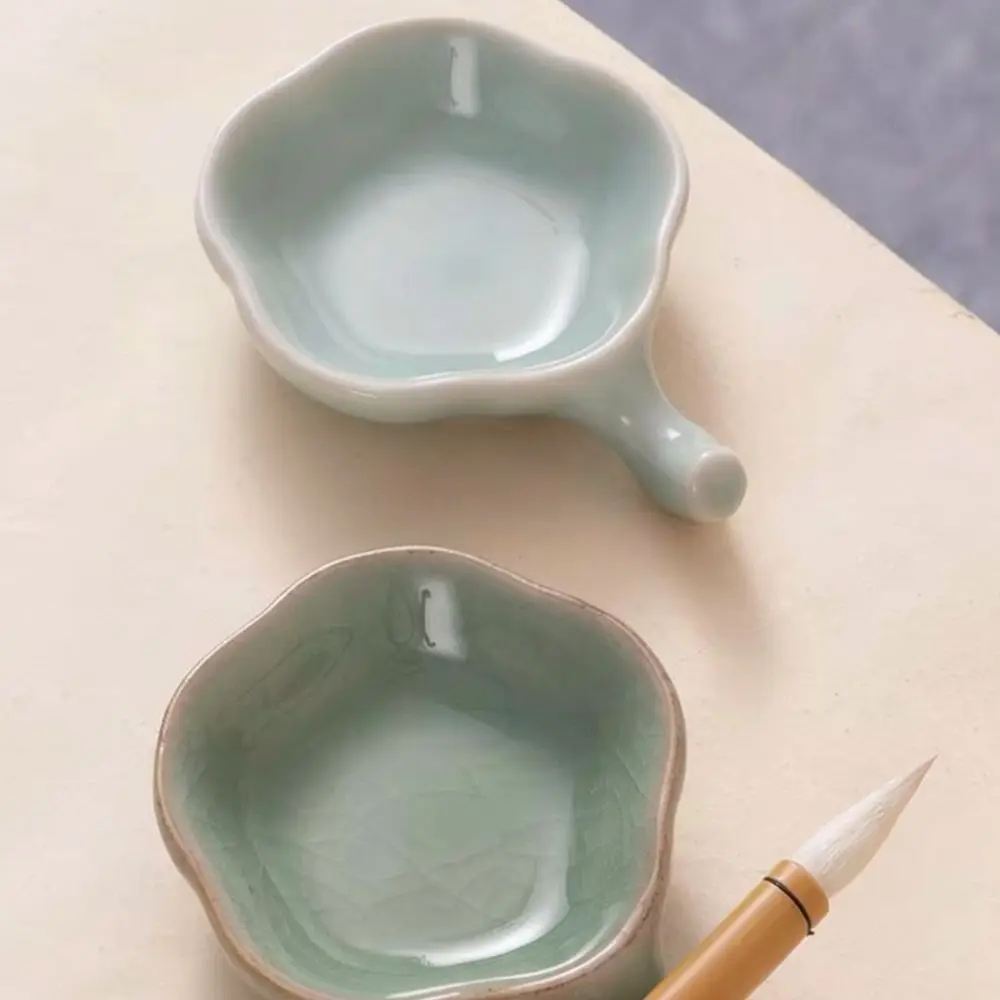 Portable Ceramic Ink Dish For Calligraphy Practice Painting Supplies Stationery Brush Holder Desk Organizer Tool
