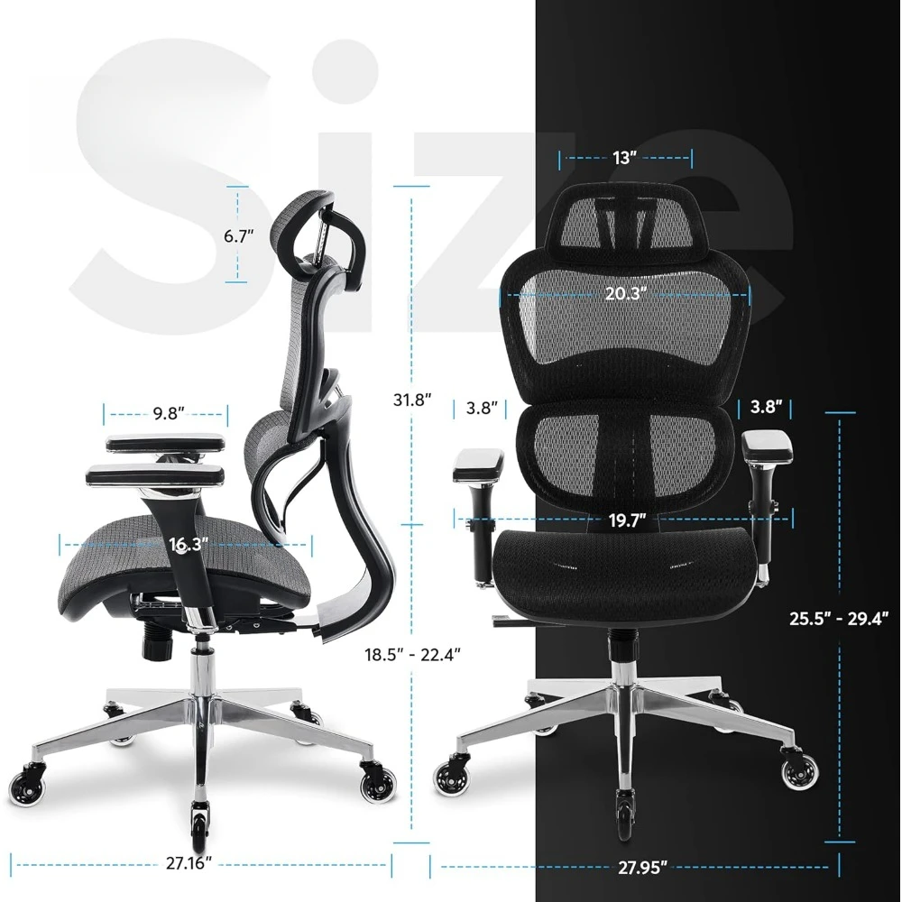 Cadeira de escritório ergonômica, cadeira de mesa com apoio de braço ajustável 4D, suporte lombar 3D, cadeira giratória para jogos de computador