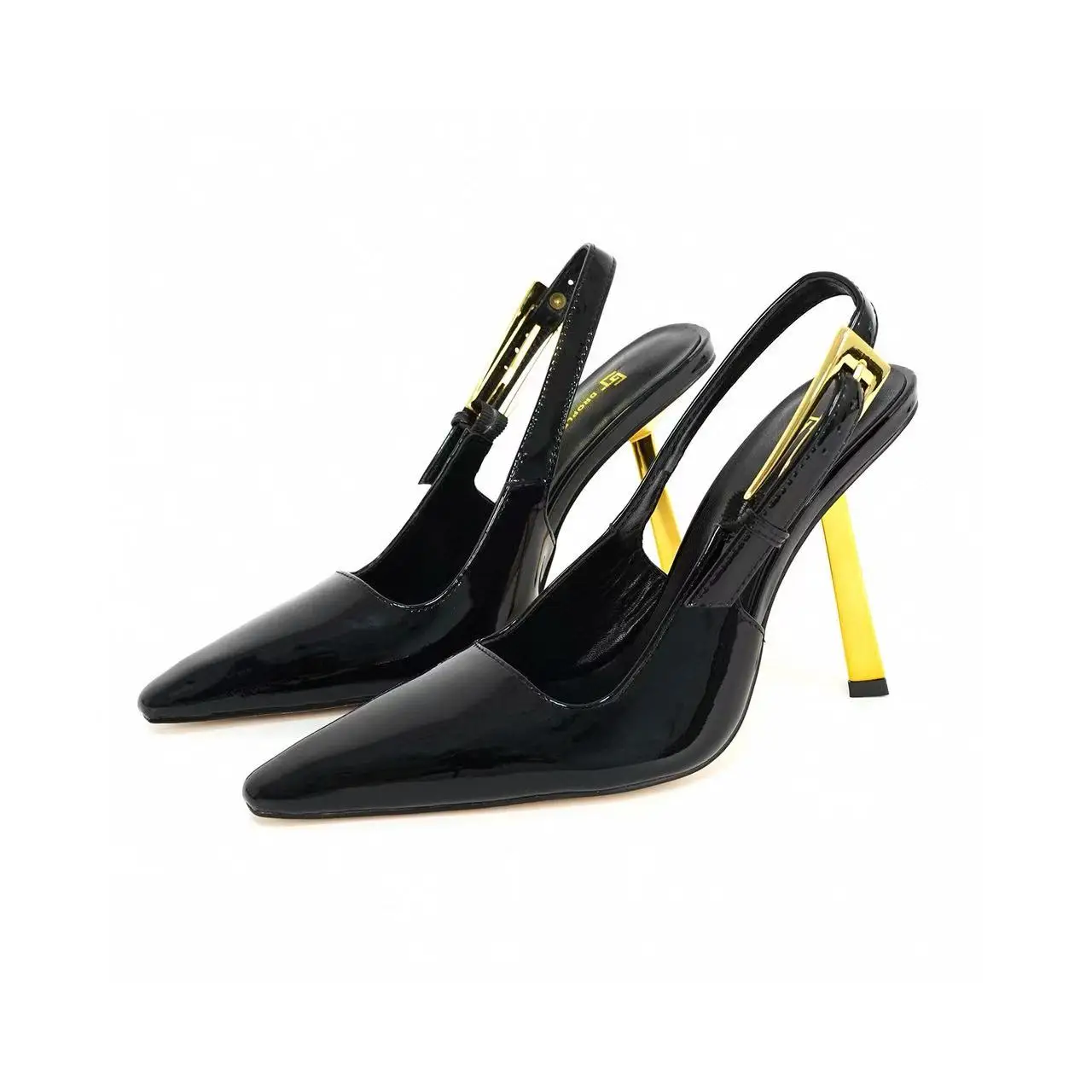 

Женские босоножки из лаковой кожи с носком летом 2023 года, универсальные на тонком каблуке, острым носком, прямой пряжке.