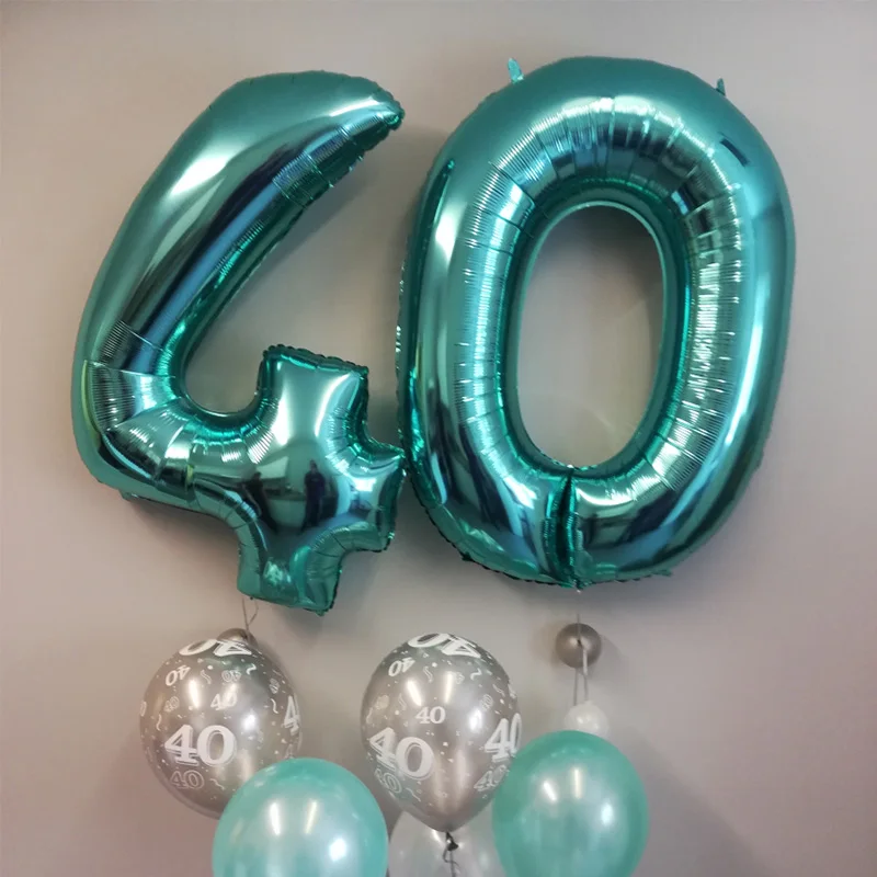 40Inch Turquoise Tiffany Foil Helium Number Balloons Figures Happy Birthday Theme Party Decorations Kids Birthday Air Globos