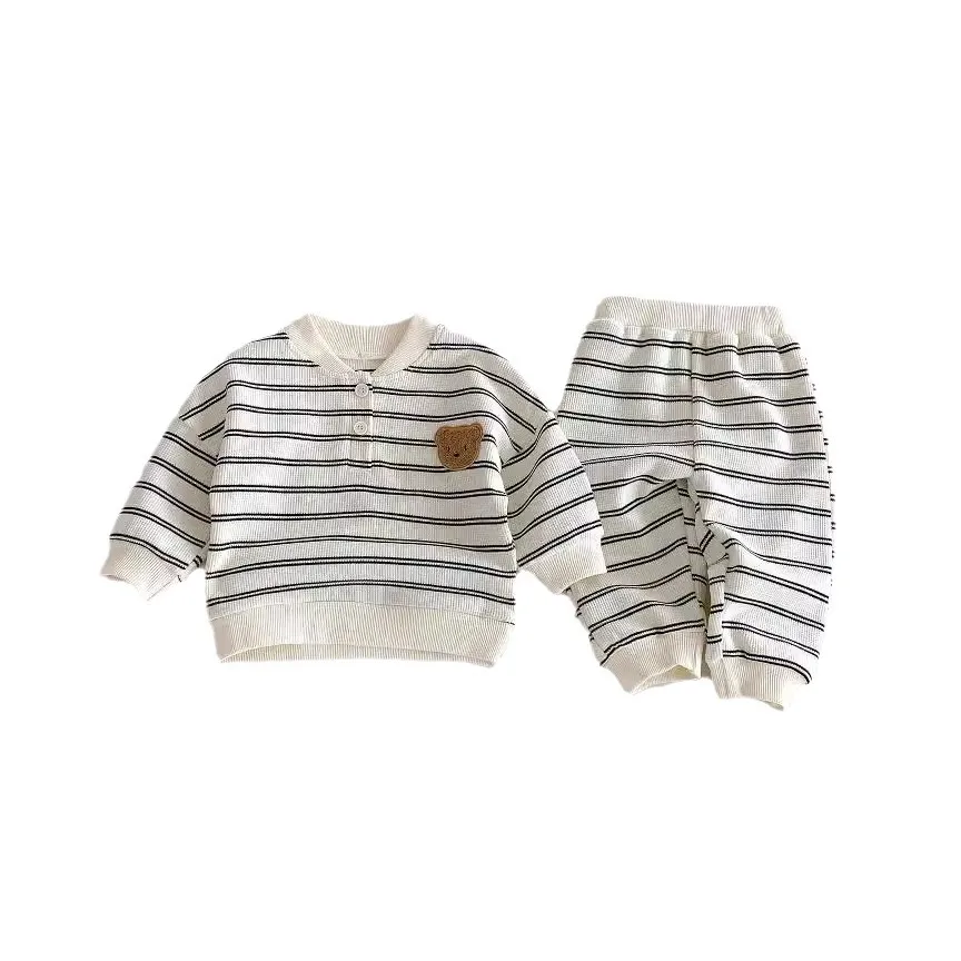 2024 Autumn Set Infant Toddler Striped Cartoon Long Sleeve Sweatshirt Boys Girls Baby Pullover Casual Top + Pants