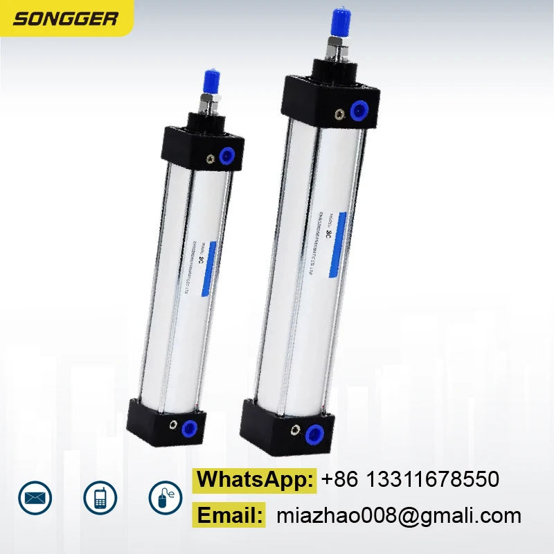 أسطوانة هوائية قياسية SC63 مزدوجة الفعل شوط 25-500 ملم قوة عالية هيكل ألومنيوم مدمجة توصيل سريع للتطبيقات الصناعية