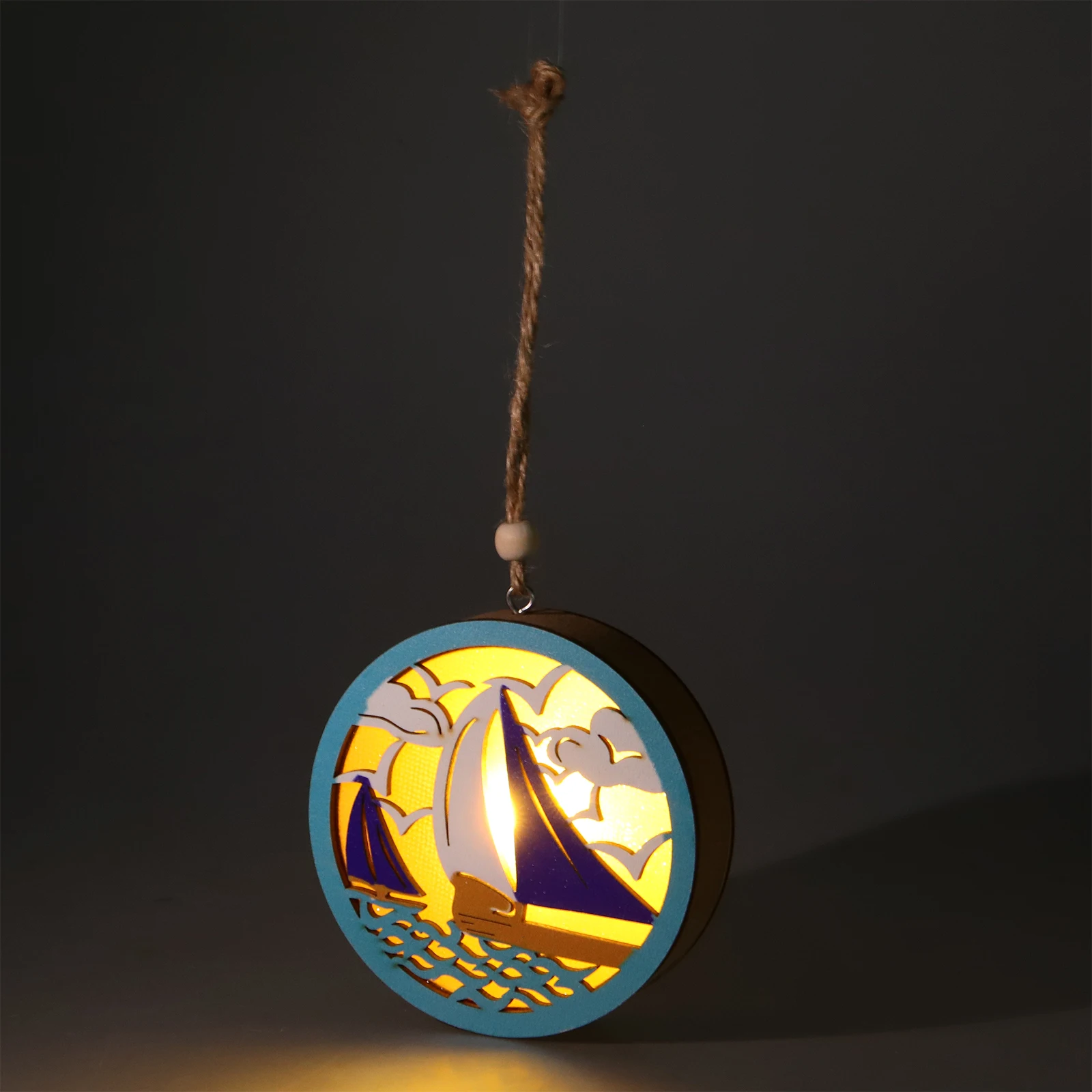 

Wooden LED Sphere Light Beach Style Nautical Decor Hanging Ornament Home Party DIY Decoration Summer Festive Lighting Craft