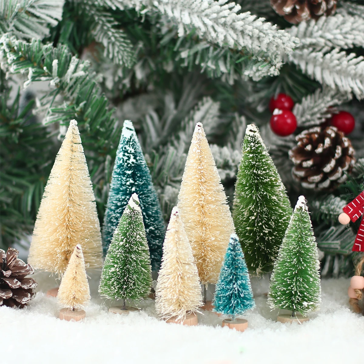 8pcs Artificial Mini Wooden Christmas Tree Merry Christmas Decoration For Home 2024 Small Sisal Christmas Tree Tabletop Decor