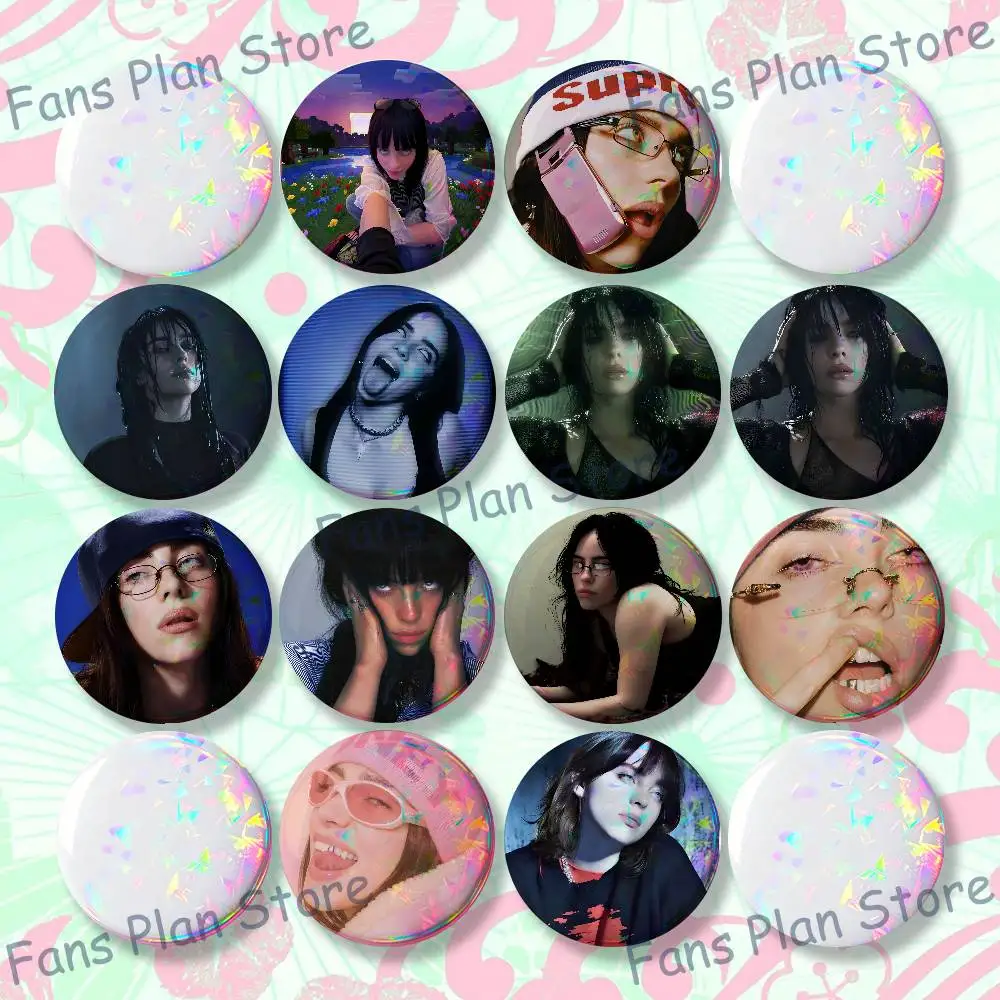Singer B-Billie E-Eilish Enamel Pins Funny Cartoon Characters Badge Fashion Jewelry Accessories Round Snap-in Brooch On Backpack