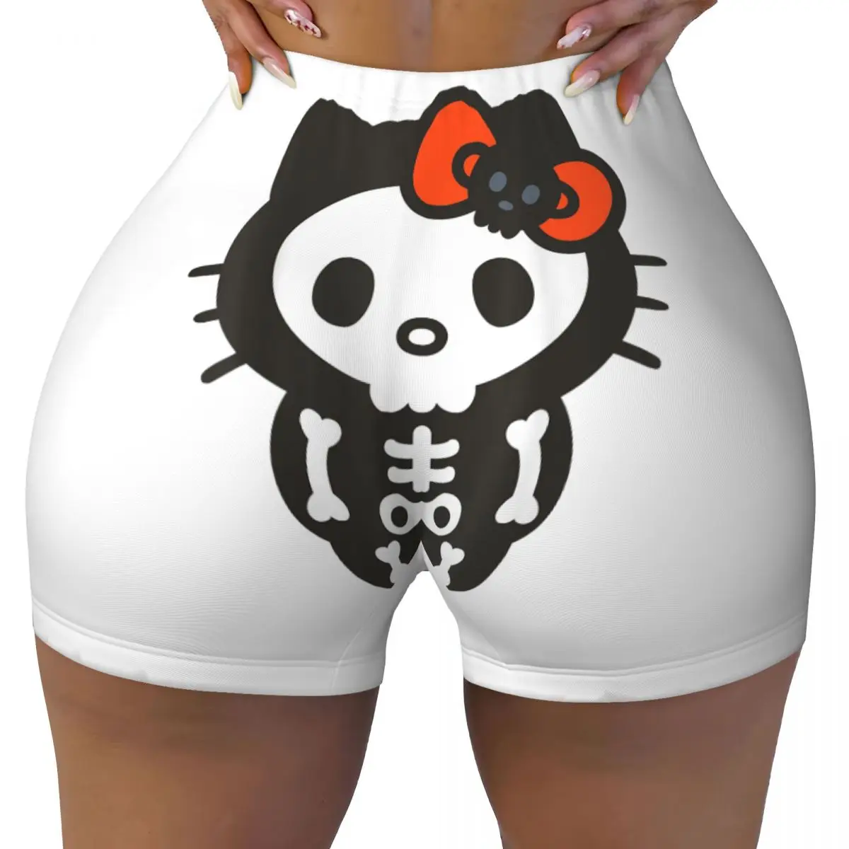 Woman Workout Yoga Shorts Hello Kitty Skeleton Halloween High Waist Shorts Gym Biker Running Pants