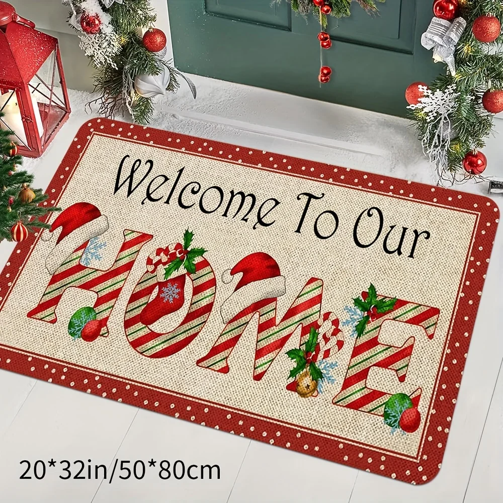 Multicolor Christmas New Year Doormat Tech Fabric Diatom Mud Soft Floor Mat Kitchen Entryway Hallway Front Door Indoor Holiday Home Decor Festive Seasonal Entrance Rug Colorful Celebration Room Decoration Christmas Party New Year Accent