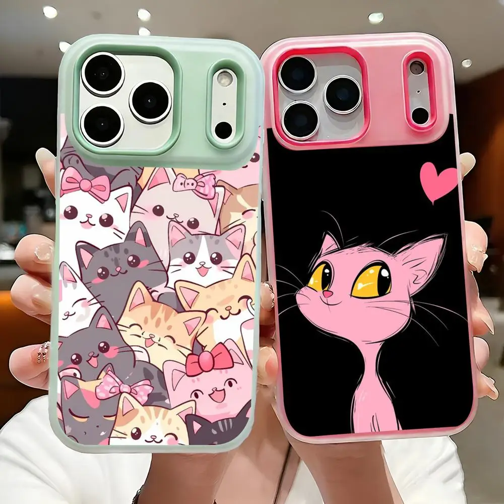 Capa de Celular Luxuosa com Líquido Brilhante de Camada Dupla e Desenho de Gato Divertido para iPhone 17 16 15 14 Pro Max