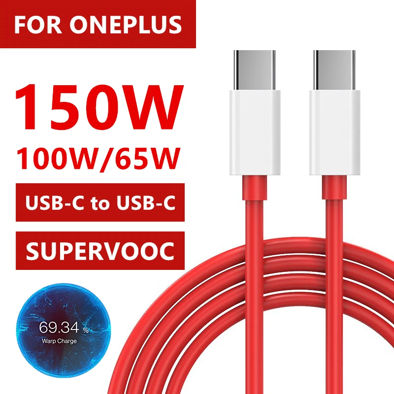 150W 100W 65W SuperVOOC Type C to Type C Fast Charging Cable For OnePlus 10 Pro 11 12 13 Nord 2T 3 4 5 CE 2 3 Dual USB-C Cables