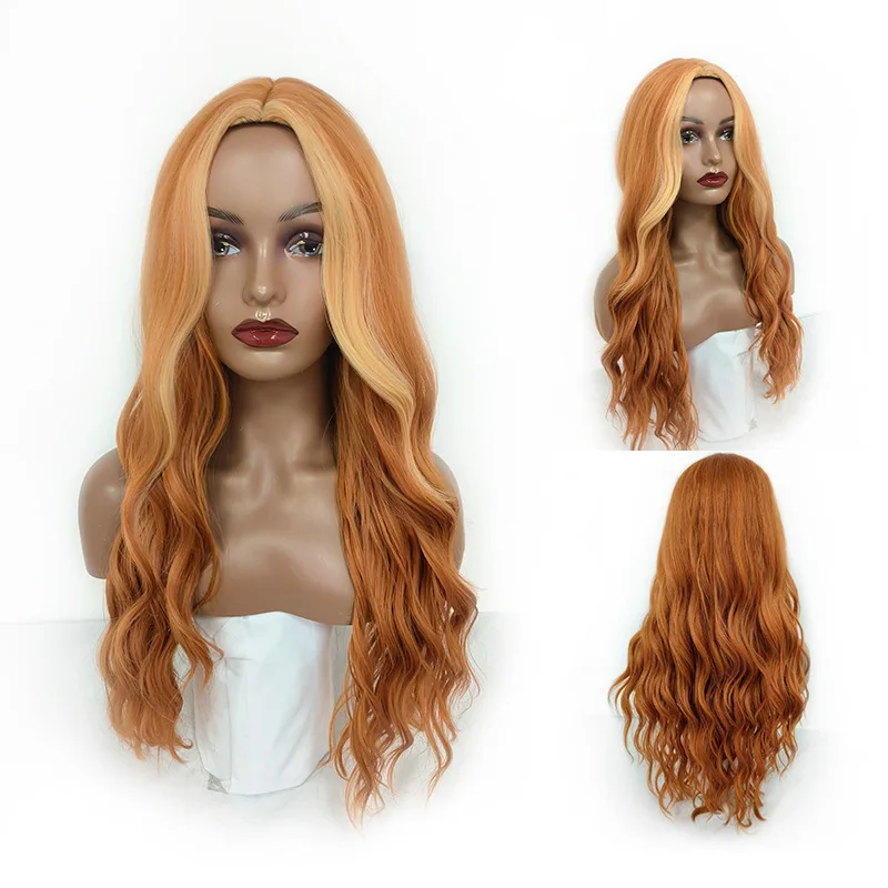 

European and American medium long curly hair full head cover female realistic breathable matte wig