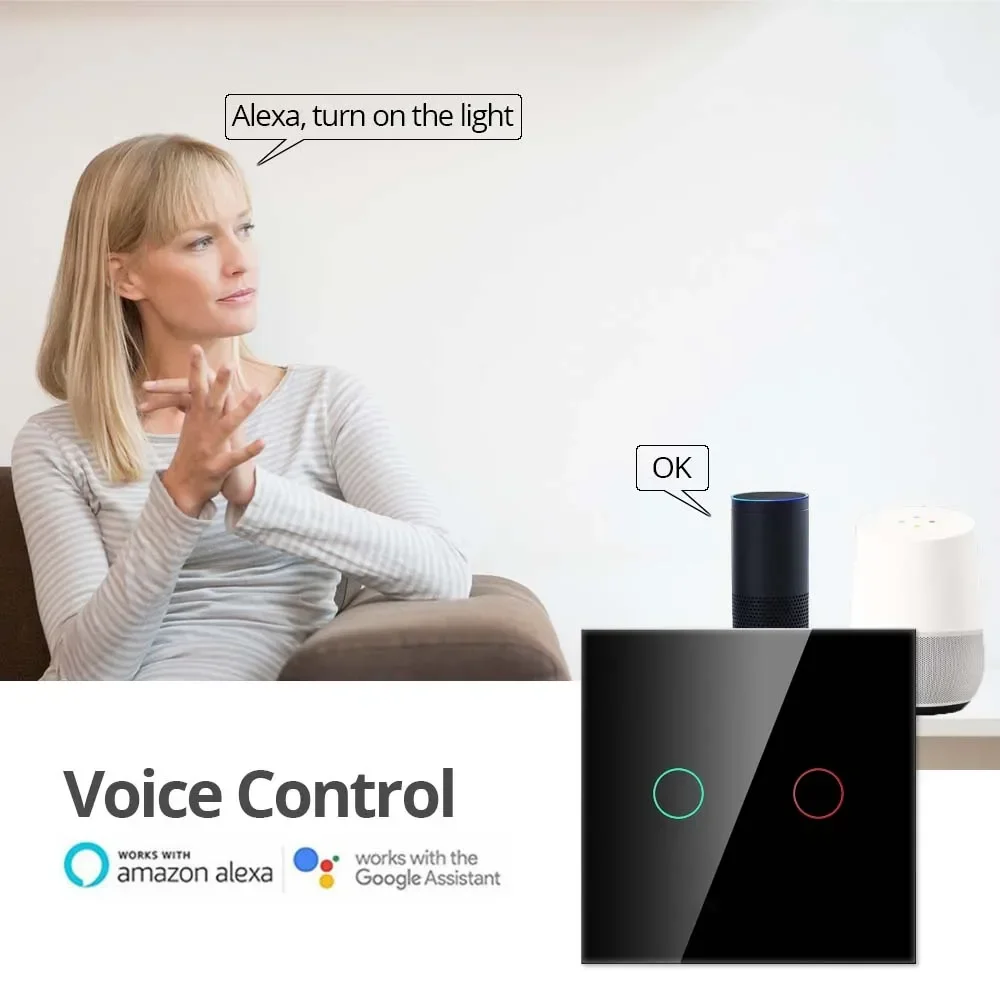 2 Gang 1 Way EU Touch Switch WiFi Smart Home Switches Compatible with Ewelink Wallpad for Home Automation