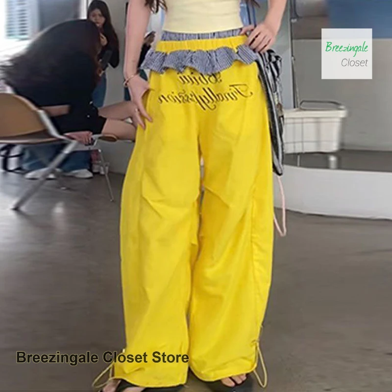 

Korean dopamine wearing sweet lace stitching casual pants women's summer new fashion design plus size loose hip-hop slim pants.