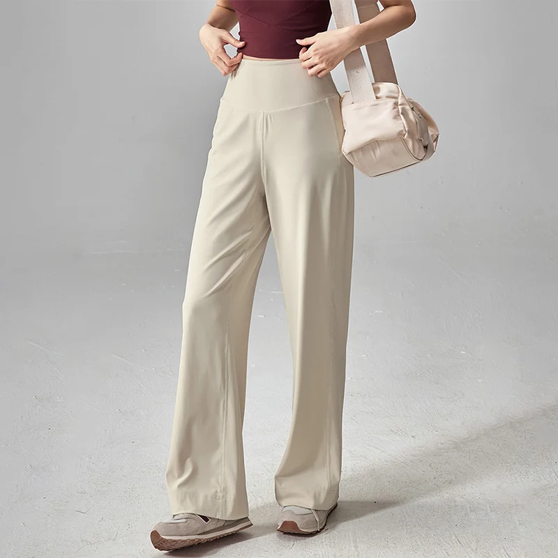 Pantaloni da yoga elastici a vita alta a gamba larga Pantaloni da yoga sexy per sollevamento fianchi da palestra Pilates Pantaloni sportivi dritti slim tinta unita