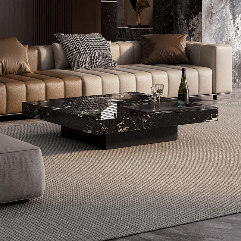 5Natural black rose marble coffee table Italian minimalist square suspended luxury stone coffee table