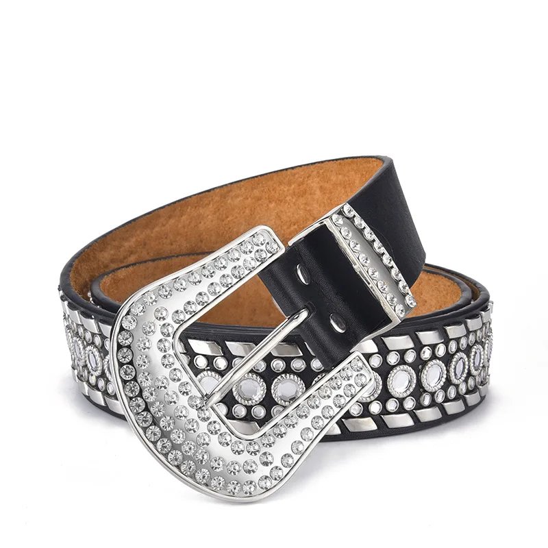 

Ladies Fashion Belt Rivet Rhinestone Inlay Wide