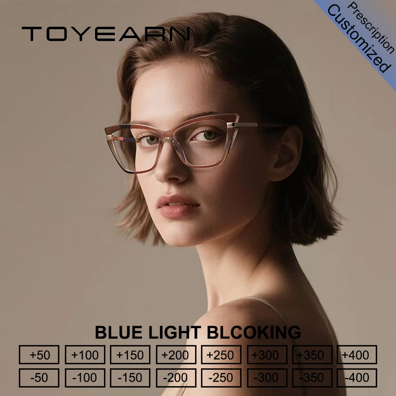 

TOYEARN Fashion Cat Eye Reading Glasses Women Customizable Prescription Optical Eyeglasses TR90 Frame For Myopia And Hyperopia