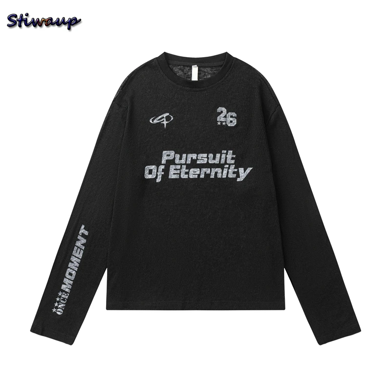 Women's Long Sleeve Oversized T-shirt Men Graphic T Shirts Y2k White Letter Printed Loose Woman Clothing Couples Matching Shirts