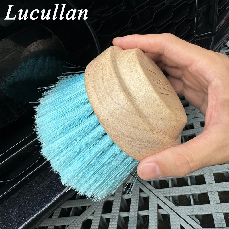 Lucullan Solid Wood Handle Ultra Utility Brush-Soft Nylon Bristles Perfect For Interior, Wheel,Leather,Plastic Cleaning