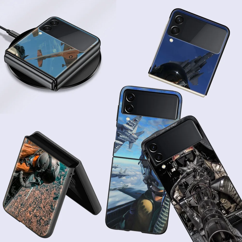 Cool Fighter Pilot Fighter Cell Phone Case For Samsung Galaxy Z Flip 6 5G Z Flip 5 4 3 5G Black Coque Hard PC Luxury Cover Fashi