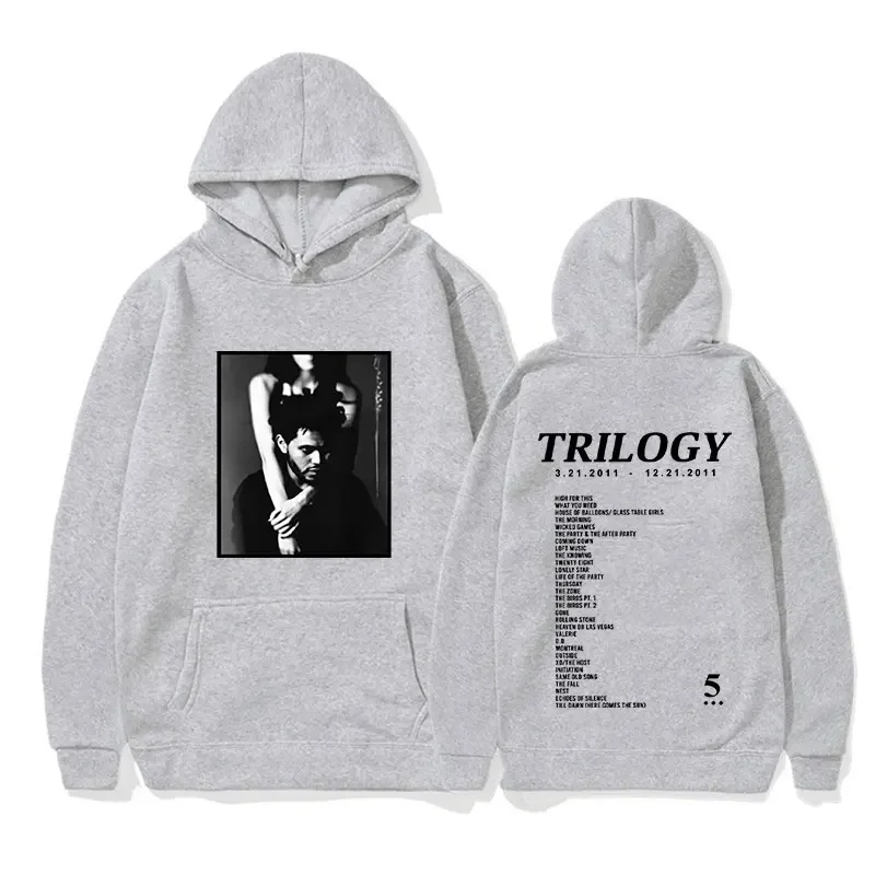سويت شيرت كبير بقلنسوة مع ألبوم موسيقى The Weeknd Trilogy للرجال مطبوع عليه الهيب هوب سترة عصرية للجنسين ملابس غير رسمية