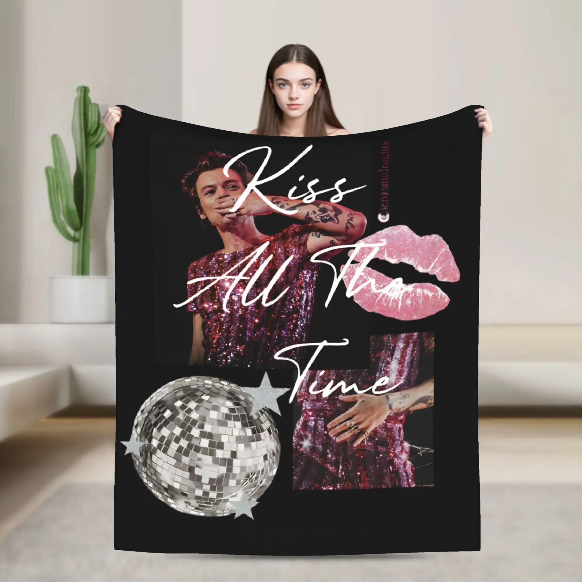 Kiss All The Time Disco HS Knitted Blanket Fleece Harrys Music Styles  Warm Throw Blankets for Home Couch Bedspread