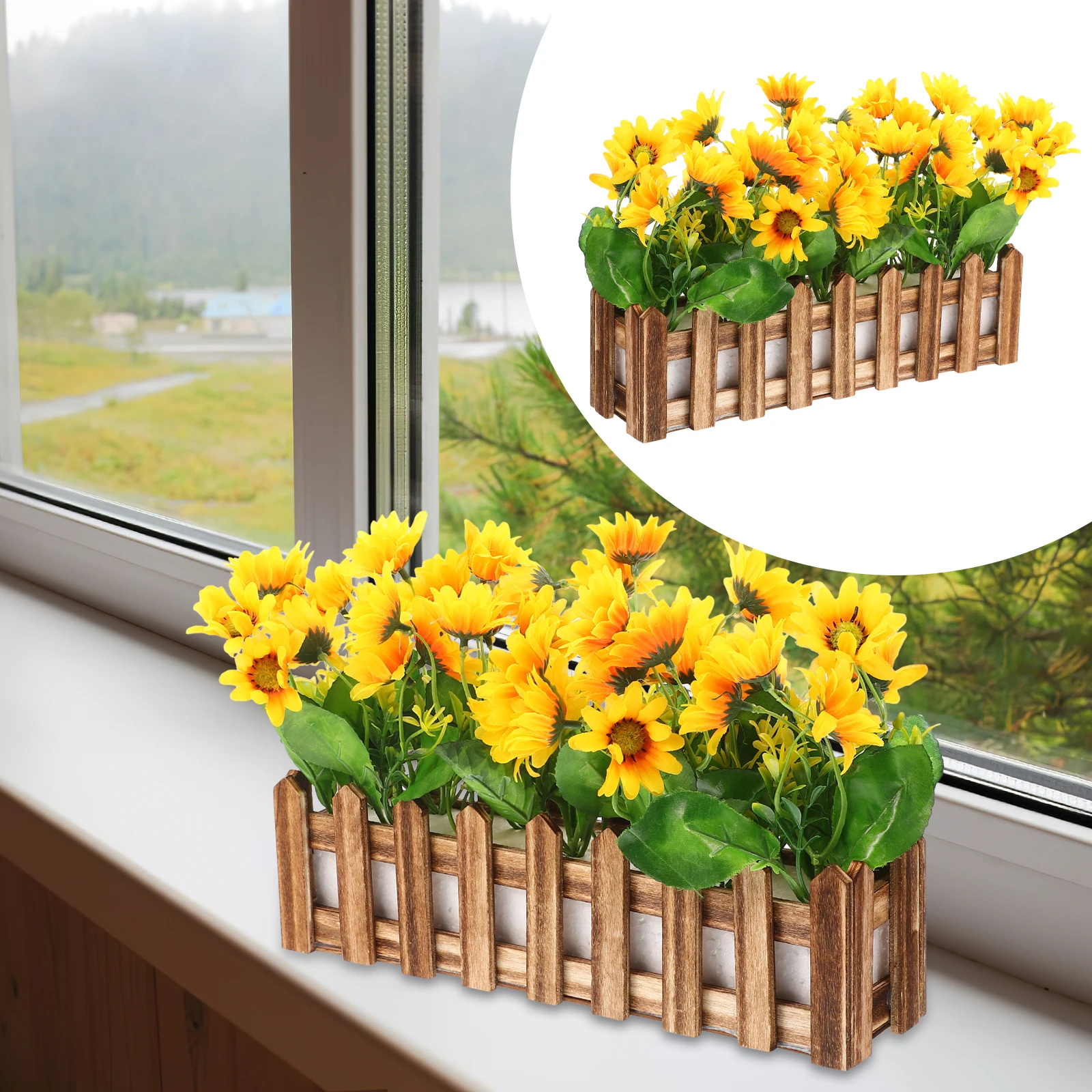 

Artificial Sunflower Decorative Plant Realistic Potted Flower Fake Greenery Desktop Home Realistic Sunflower Decoration
