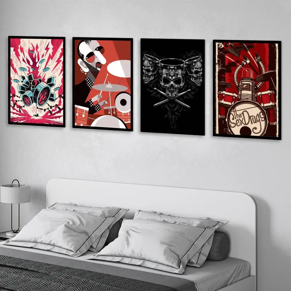 Rock Music Drum Poster Wall Art Painting For Home Room Decoration Bedroom Wall Decor Canvases Waterproof Posters