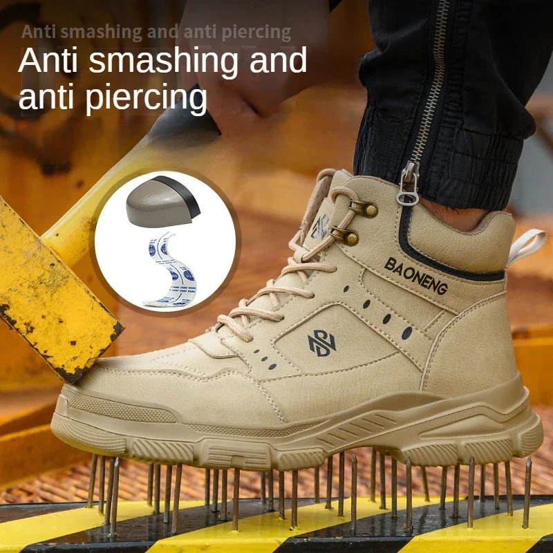 

High Top Safety Boots for Men Steel Toe Anti Puncture Work Shoes Durable Protective Footwear for Construction Safety Boots