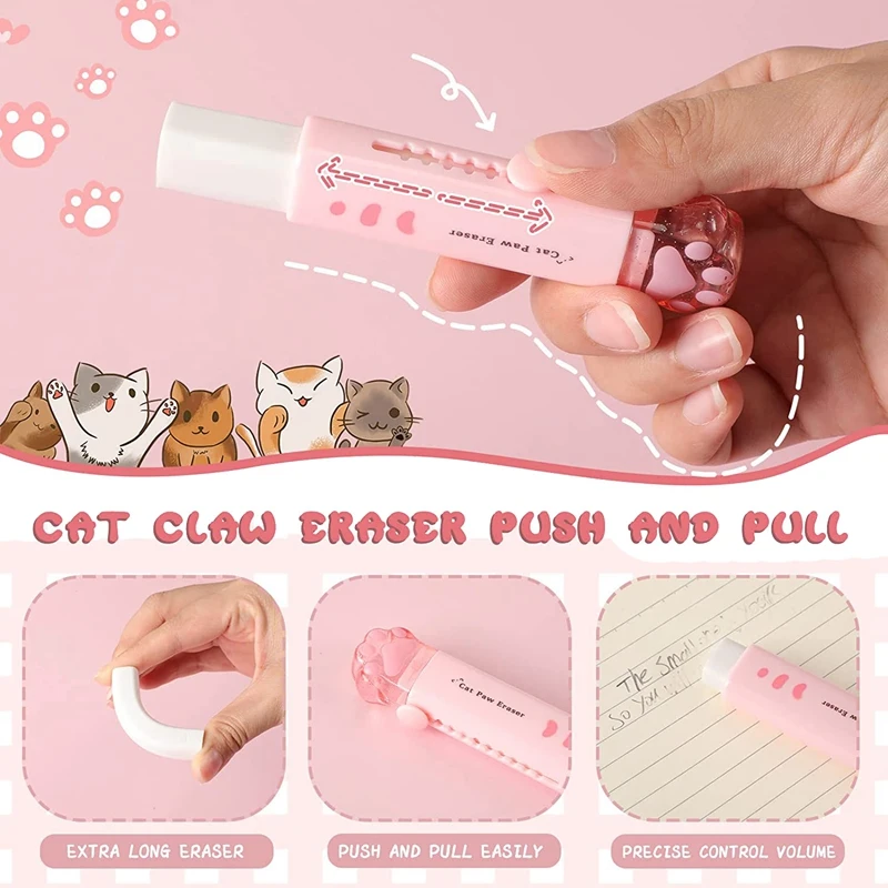 8 Pcs Cute Cat Paw Pencil Sharpener And Cat Paw Shaped Retractable Eraser Kawaii Pencil Sharpener Cat School Supplies