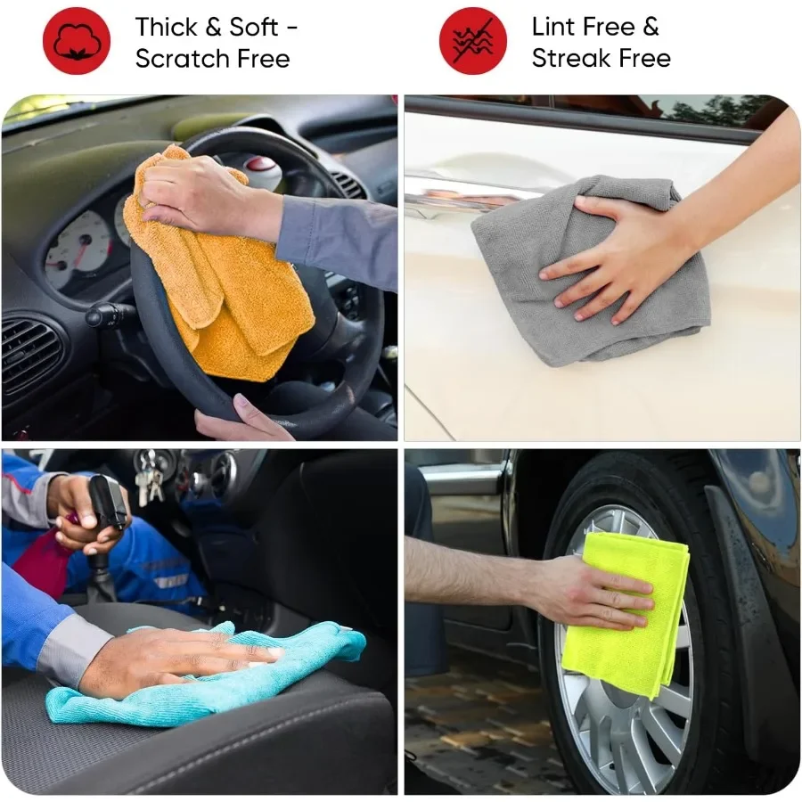 قطعة قماش تنظيف من الألياف الدقيقة خالية من الخطوط، 24 قطعة 12 × 16 بوصة لنوافذ المطبخ في غسيل السيارات