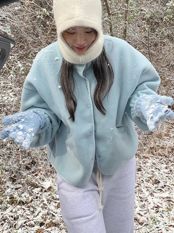 시크한 울트라 뷰티풀 플루 후디 여성용 젊고 다재다능한 심플 디자인 블루 탑 한국 스타일 루즈핏