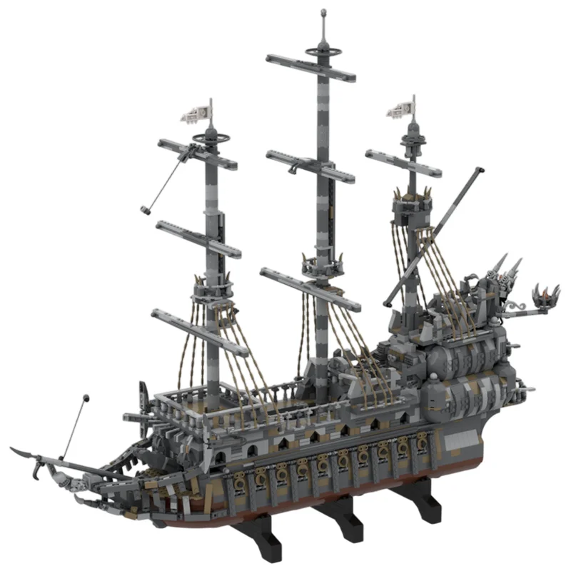 Phantom Pirate Ship MOC Building Blocks 4071 Parts Tattered Sail Warship Scene DIY Assembly Brick Set Desktop Collectible