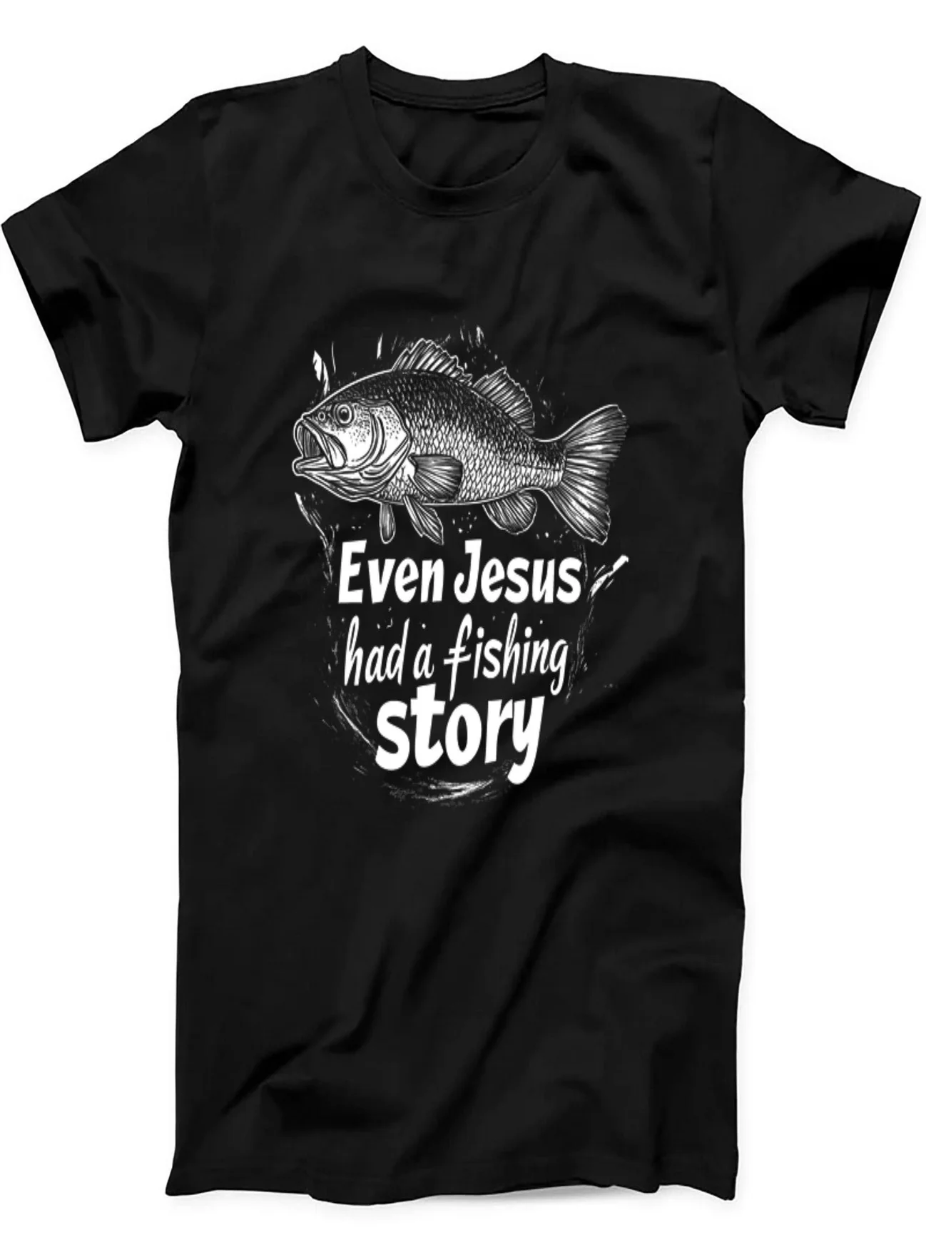 Même Jésus avait une histoire de pêche - T-shirt noir humoristique et rétro sur le thème de la pêche chrétienne, de la Bible, du cinéma, de la musique, des blagues, de la mode, de l'art et de la parodie - Cadeau original