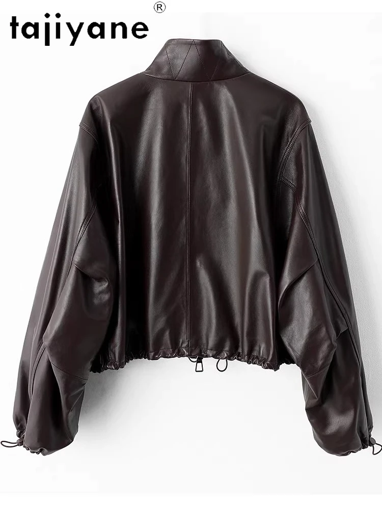 TAJIYANE 本物の羊皮ジャケット女性用ショートスタンドカラーコートカジュアル本革ジャケット2025秋服 дубленка женская
