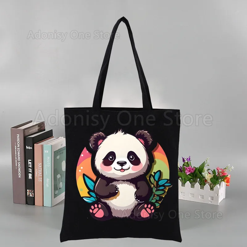 

Panda Cute Women Canvas Shoulder Bag High Capacity Tote Bag Aesthetics Shopping Bags Cotton Handbags Books Bag For Girls