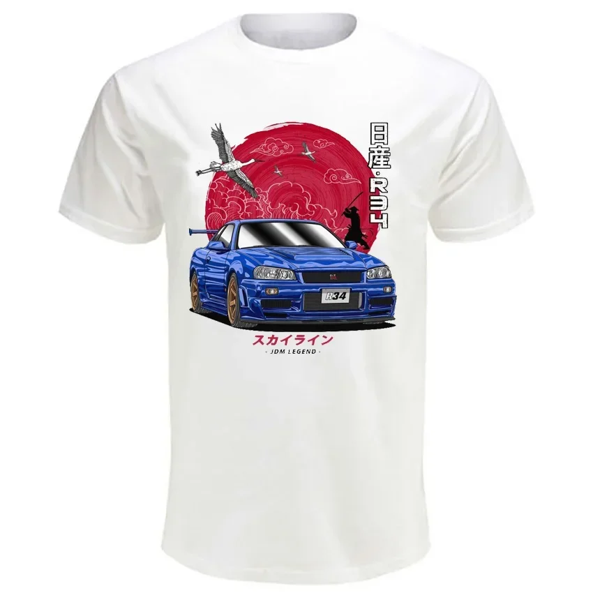 Skyline R34 GTR Line Art Classic T-Shirt Summer Men Short Sleeve Japan Style Silvia S13 Car Print Casual T Shirt Boy White Tees - view 6