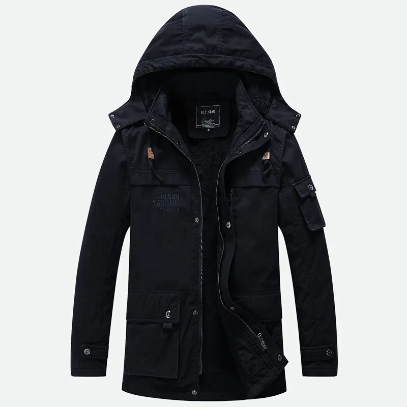 TRAF 2024 Winter New Washed Jacket Padded Jacket With Wool Thickened Warm And Cold Men\'s Long Hooded Padded Jacket Men