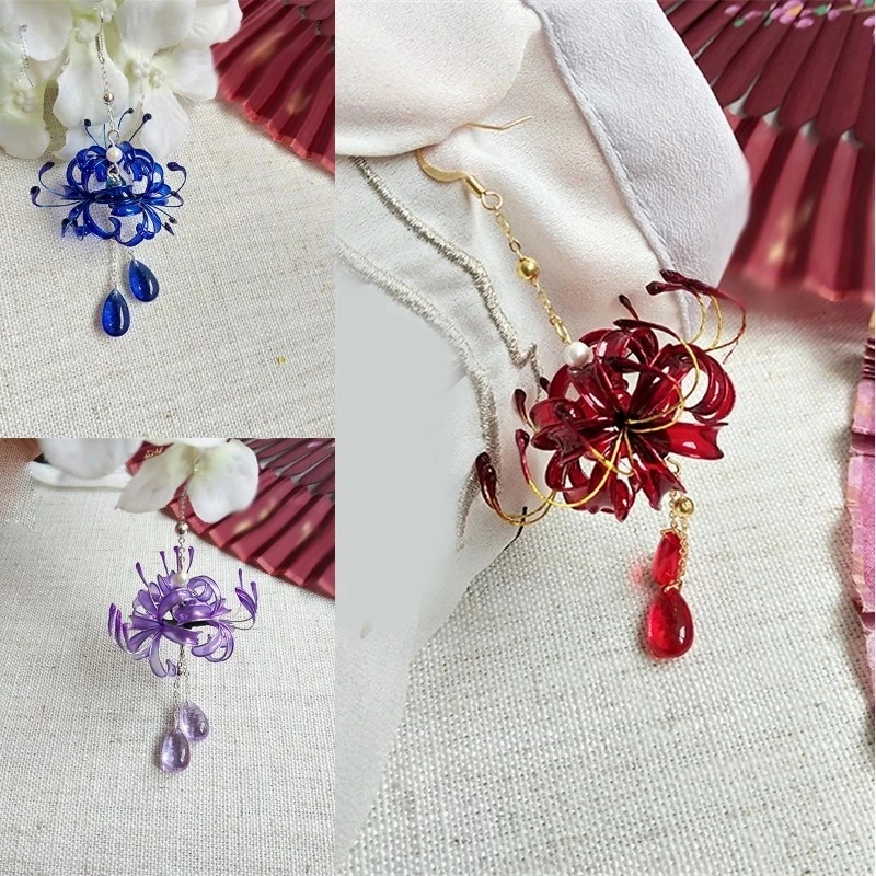 1 pair Handmade Ancient Style Hanfu Decor Jewelry Flower Pendant Earring Long Ear Hook Accessories Women Girl Jewellery Gifts