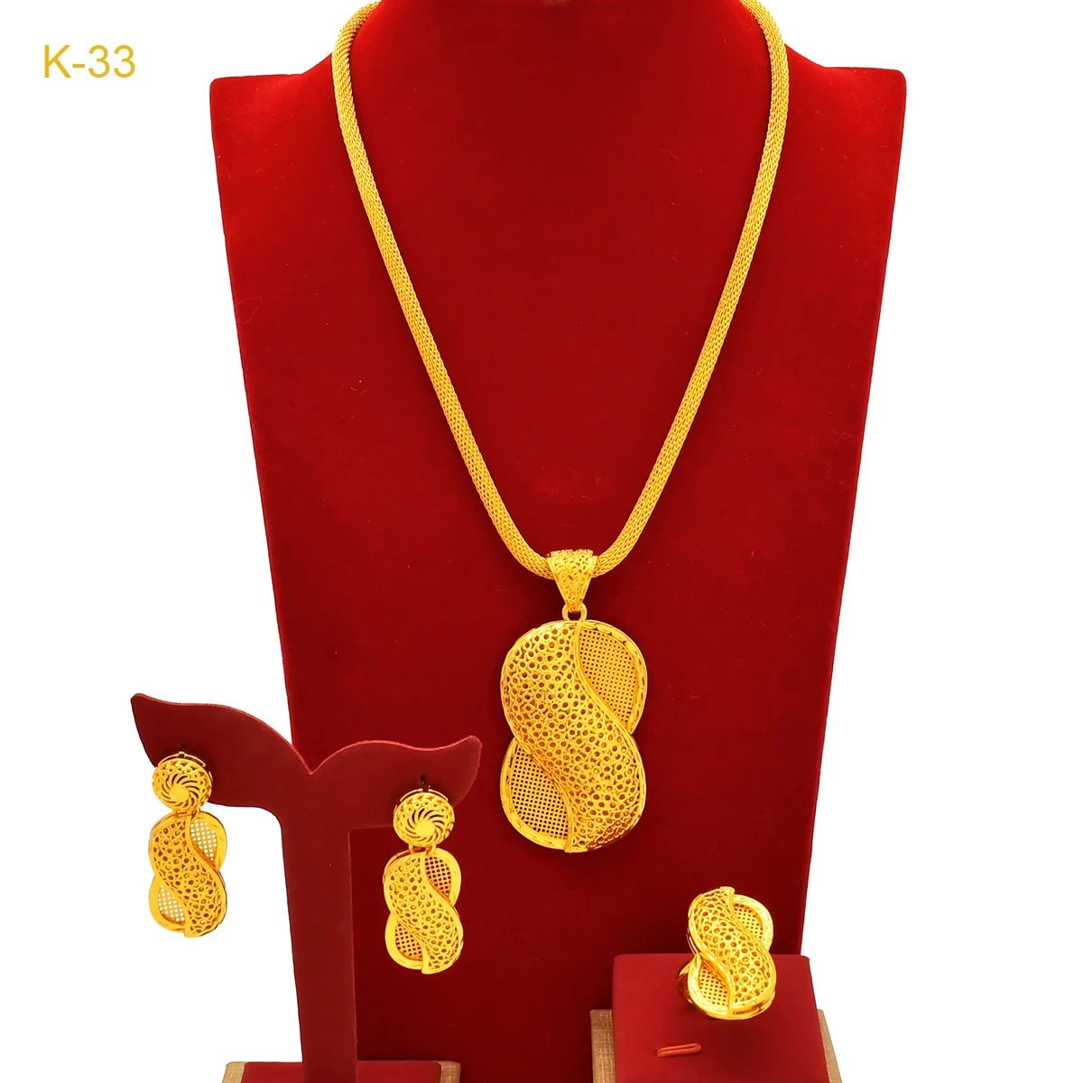 

XUHUANG Dubai New Design Necklaces Earrings Rings Sets For Women Wedding Ethiopian Luxury 24k Gold Color Jewelry Set Party Gifts