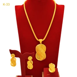 XUHUANG Dubai New Design Necklaces Earrings Rings Sets For Women Wedding Ethiopian Luxury 24k Gold Color Jewelry Set Party Gifts