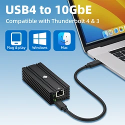 IOCREST USB4 auf 10 Gbe Ethernet, kompatibel mit Thunderbolt 4 und 3 1 Port RJ45 10GBASE-T Ethernet, unterstützt Mac. Verwenden Sie AQC113-Chipsatz