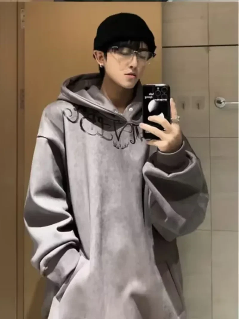 Suéter coreano con capucha para mujer/hombre, Top holgado de calle Retro americano, abrigo para pareja de calle alta, Tops Y2k, sudaderas con capucha, ropa