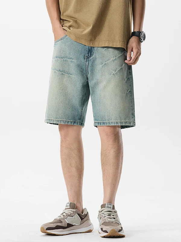 

Мужские джинсовые шорты премиум-класса в стиле ретро, свободного прямого кроя, с эффектом брызг краски, повседневные, летние, новые, прочные