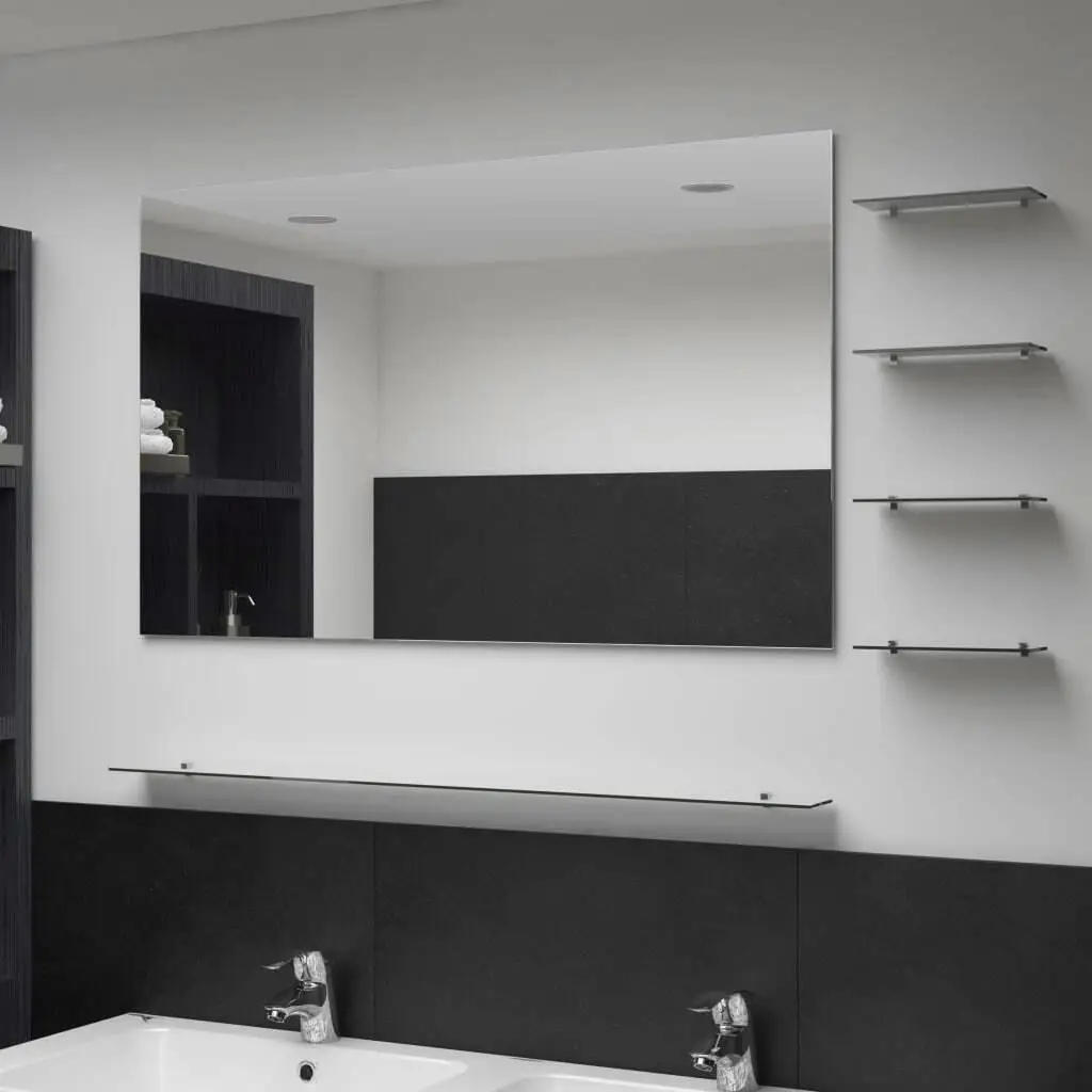 Stylish Silver Wall Mirror with 5 Shelves - 100x60 cm Decorative Storage Solution