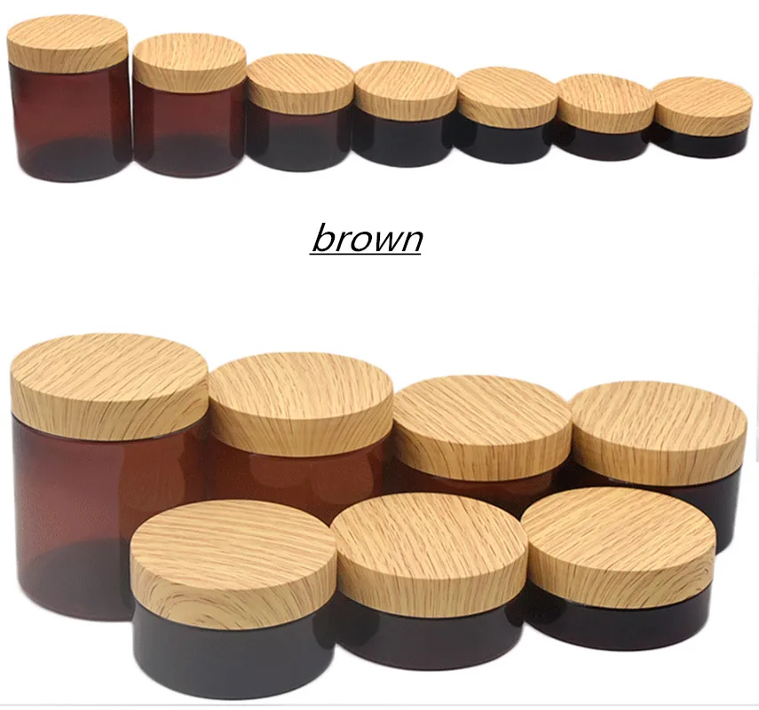 New100/120/150/200g/250g PET Cream Jar Imitation Wood Grain Lid Empty Cosmetic Container Refillable Facial Mask Pot Storage Jar