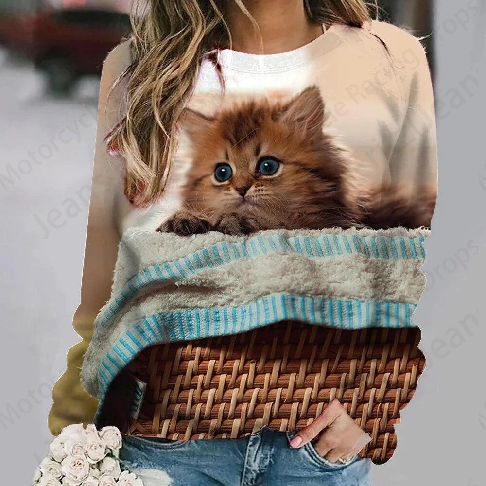 Cat Sweatshirt Kawaii Animal 3d Print Hoodie Women Fashion O-neck Hoodies Female Sweats Winter Coat Girl Clothes Dog Sudaderas