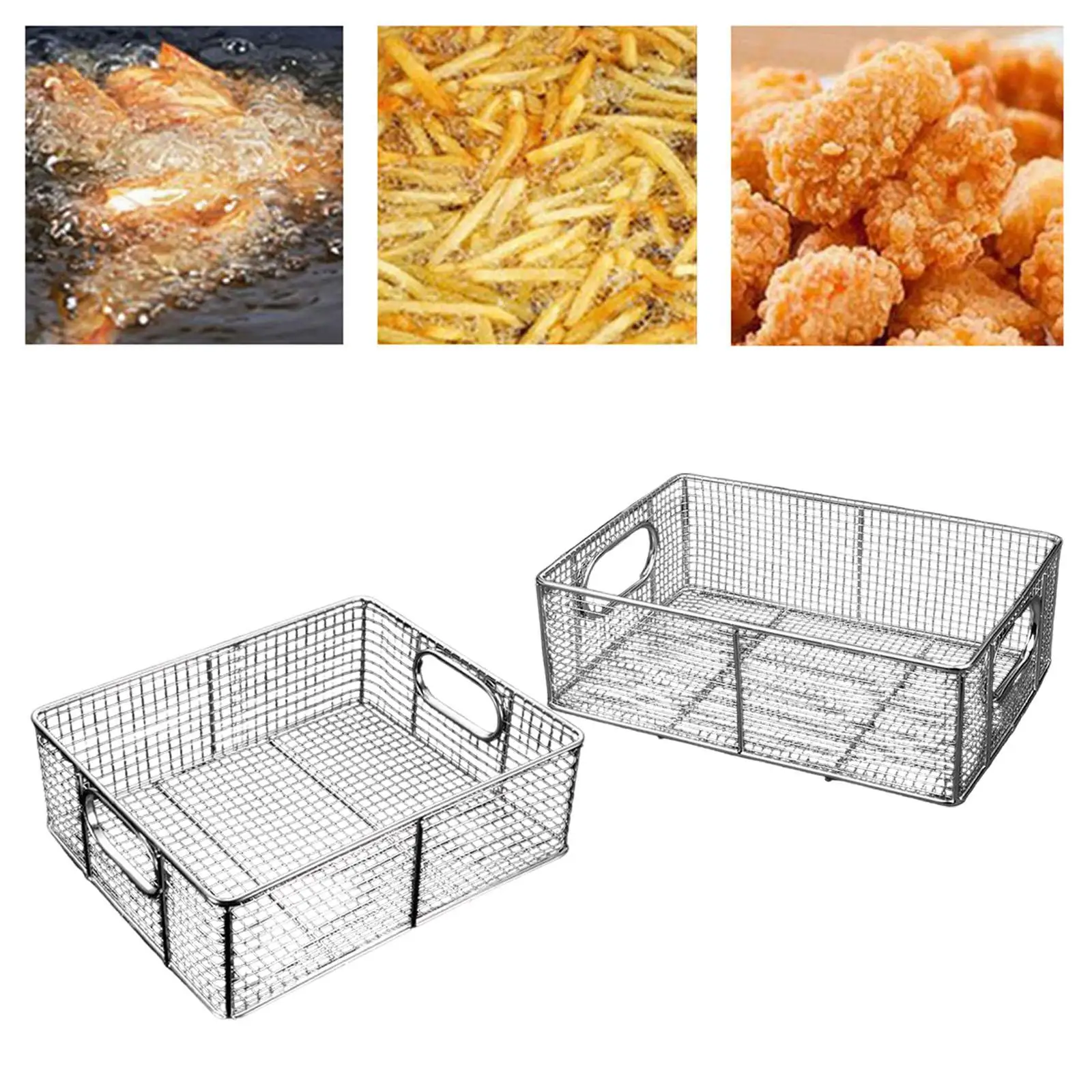 

Stainless Steel Frying Basket Drain Basket Strainer Rectangular Deep Fryer for Commercial Cooking