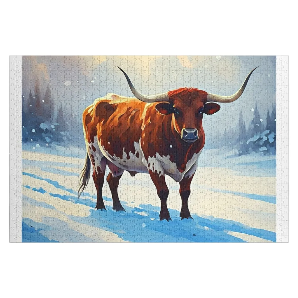

Longhorn In Winter Jigsaw Puzzle Custom Kids Toy Adult Wooden Puzzle